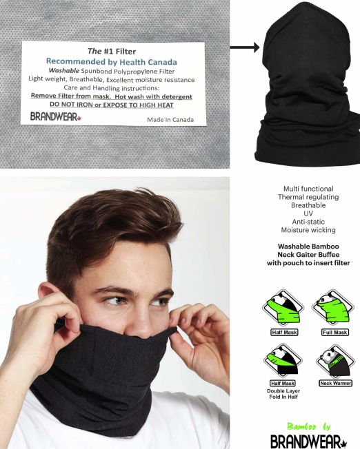 Style# 297p - BAMBOO Versatile BUFFEE Face Covering With Pouch for Filter